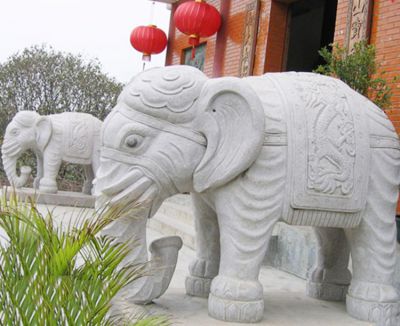 园林景观大理石石雕景观招财神兽大象雕塑 