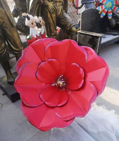 不锈钢彩绘大型植物景观红色花朵雕塑 花朵雕塑人物效果图花园过程