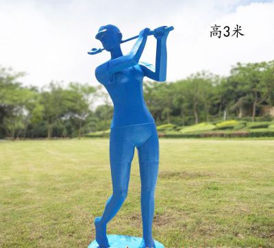 球场摆放玻璃钢抽象打高尔夫人物雕塑 