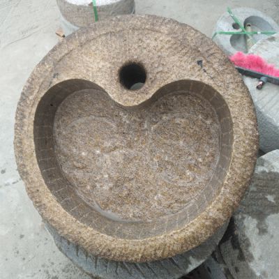 庭院摆放花岗岩雕刻石碾盘洗手水盆雕塑 