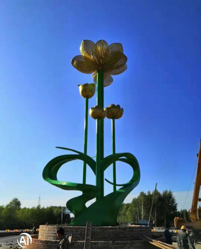 公园广场摆放大型不锈钢荷花景观标识雕塑 荷花雕塑石雕小区特色大理