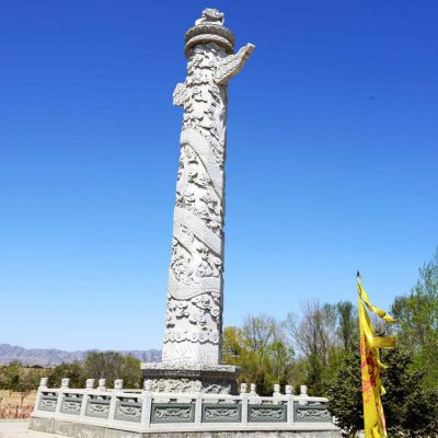 景区广场摆放传统大理石浮雕华表柱 华表雕塑石雕小学仙鹤喷泉