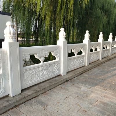 浮雕户外园林河道景观汉白玉石雕栏杆栏板雕塑 