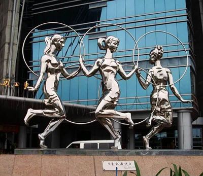 商场户外不锈钢跳舞美女景观雕塑 