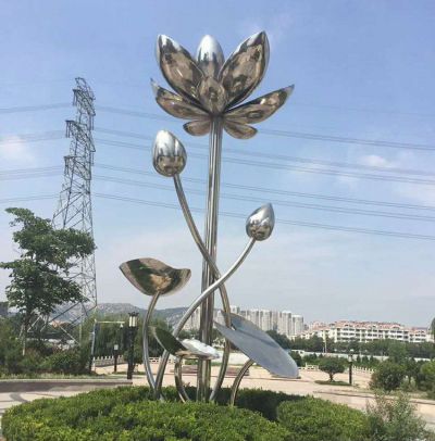 园林户外不锈钢金属莲花雕塑 