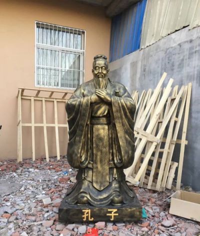 校园摆放玻璃钢仿铜孔子雕像 孔子雕塑铜雕现实地面精神