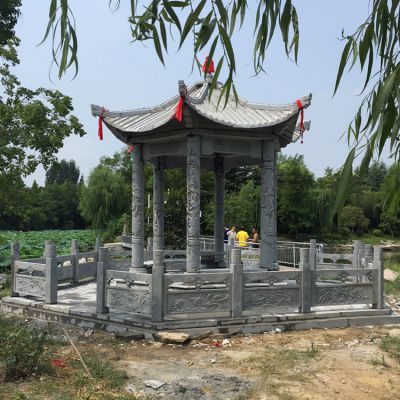 景区公园摆放青石雕刻仿古休息凉亭雕塑 