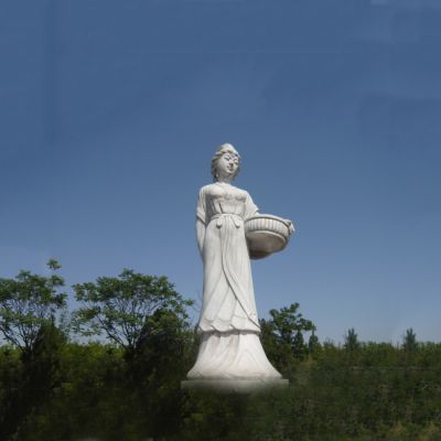 景区园林古代美女秦罗敷采桑汉白玉雕塑 