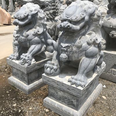 一对镇宅招财辟邪景区墓地园林青石狮子雕塑 狮子雕塑石狮子南阳价值彩绘