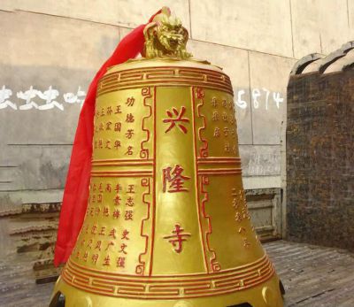 寺庙景观玻璃钢仿铜大型景观吊钟雕塑 铜钟雕塑厂家高清园林狮子
