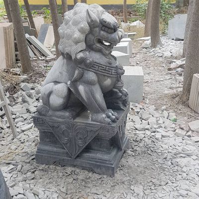 庭院门口大型镇宅招财青石狮子雕塑 狮子雕塑石狮子头饰石昊的白色