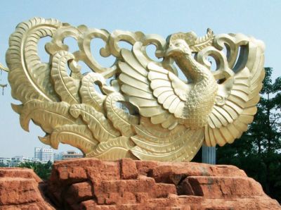 不锈钢户外喷金烤漆大型动物景观凤凰雕塑 凤凰雕塑玉石景区意义卫视