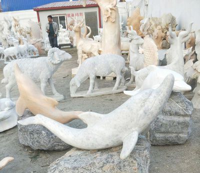 公园摆件石雕海洋动物海豚雕塑 海豚雕塑石雕房产婚纱质量好