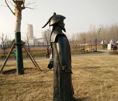 园林户外玻璃钢仿铜古代人物景观 