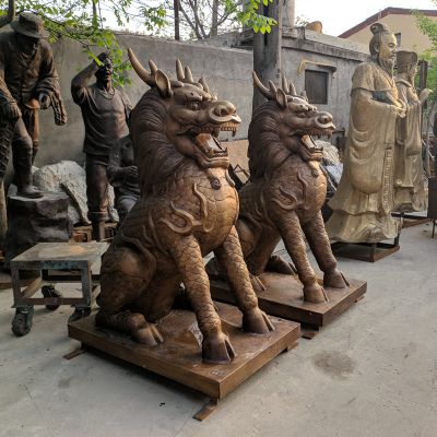 庭院门口大型神兽景观麒麟雕塑 麒麟雕塑汉白玉石雕厂位置情侣