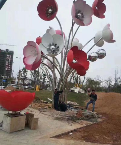 小区公园装饰不锈钢花朵园林景观雕塑 花朵雕塑景观泡沫格兰位置