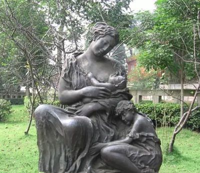 母亲喂奶公园人物铜雕亲情雕塑 母亲雕塑绘画文案代表城市