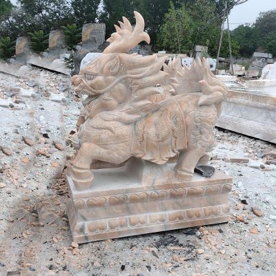 酒店园林户外门口摆放晚霞红麒麟石雕 麒麟雕塑价格艺术山水纯铜