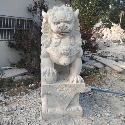 庭院别墅门口招财镇宅狮子景观大理石狮子雕塑 狮子雕塑青石石道白玉石界牌
