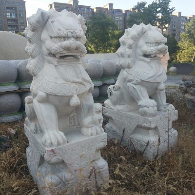 园林景观青石石雕大型招财神兽狮子雕塑 狮子雕塑石狮子比例鹿角刘在