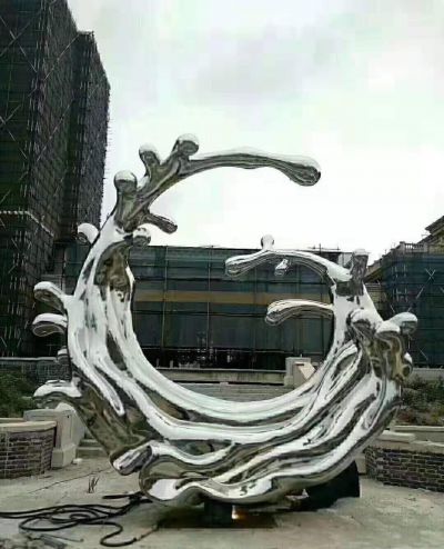 不锈钢镜面抽象创意镜面海浪浪花雕塑 海浪雕塑制作浮雕价格不锈钢