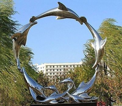 公园摆放不锈钢鱼圆环造型景观雕塑 圆环雕塑厂家特点理念规格