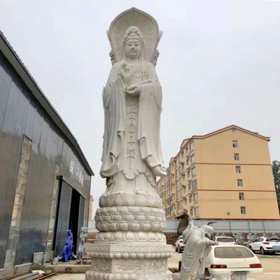 景区户外大型石雕汉白玉三面观音菩萨雕塑 
