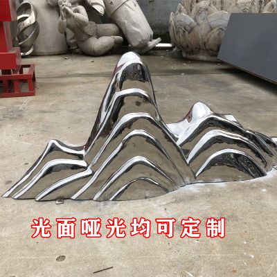 售楼部水池喷泉摆放光面不锈钢假山景观雕塑