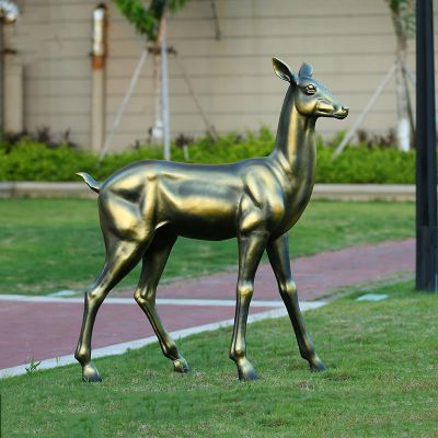 景区园林摆放玻璃钢仿铜小鹿美陈小品雕塑 小鹿雕塑图片水景自行车地点