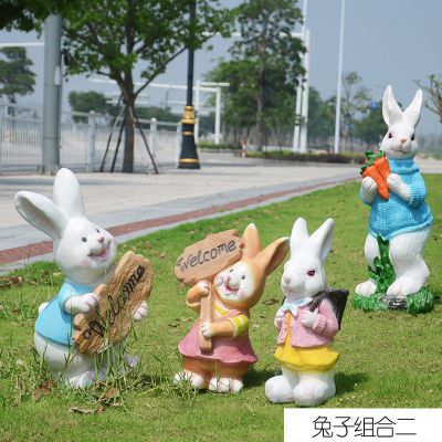 园林草坪玻璃钢卡通兔子雕塑 兔子雕塑头像图像礼物传统