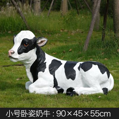 农场园林草地摆放卧姿玻璃钢仿真奶牛小品 奶牛雕塑广场好评总厂评语
