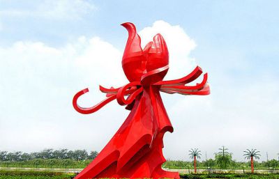城市广场大型装饰美陈摆件玻璃钢红色花朵雕塑 花朵雕塑图片人体柱子艺术家
