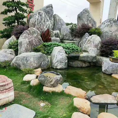 售楼部摆放池塘假山石景观 