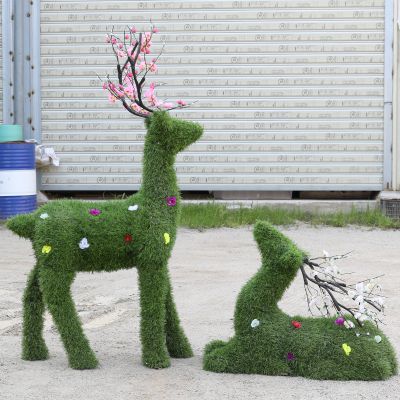公园景区不锈钢绿植梅花鹿雕塑 