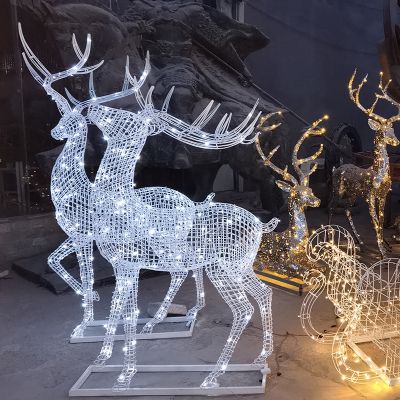 花园景观不锈钢金属网格照明景观抽象梅花鹿雕塑 