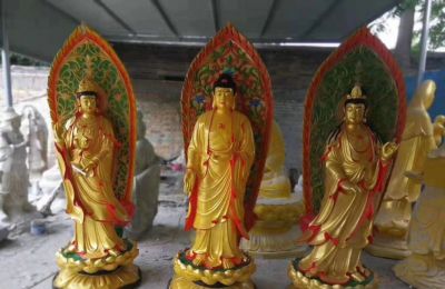 玻璃钢宗教庙宇立式西方三圣雕塑 三圣雕塑纯铜华严工艺品大型