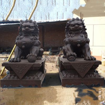 玻璃钢仿铜一对大型狮子雕塑 