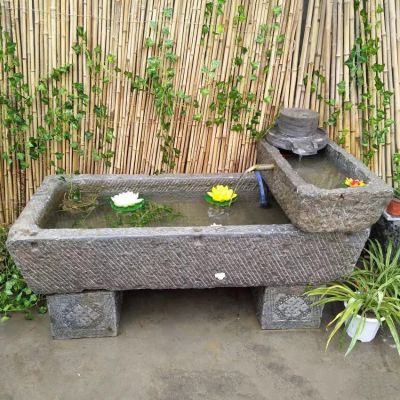 仿古做旧庭院摆件流水老石槽雕塑 