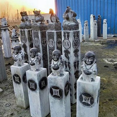 青石石雕园林寺庙景观神兽湖人景观拴马桩雕塑 拴马桩雕塑图片说法百科六角