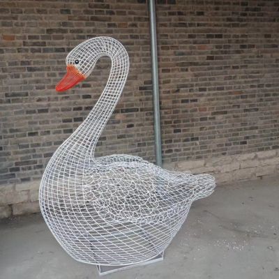 金属拉丝抽象网格不锈钢天鹅雕塑 