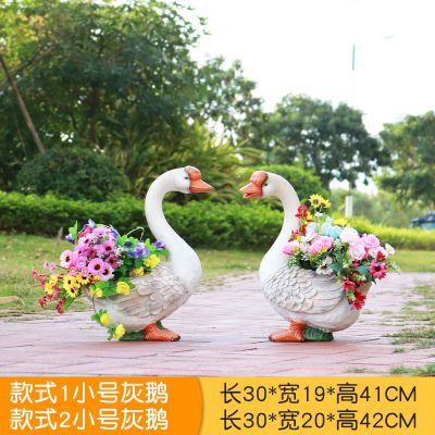 园林户外玻璃钢创意天鹅花缸雕塑摆件 