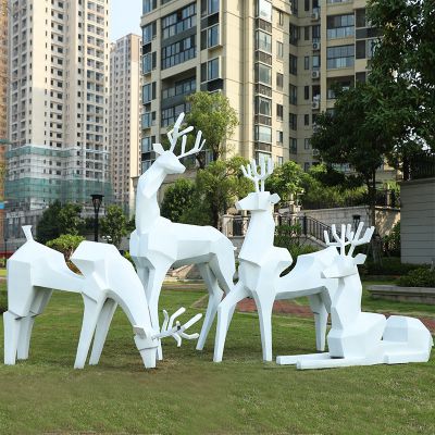 抽象动物景观玻璃钢几何块面抽象梅花鹿雕塑 