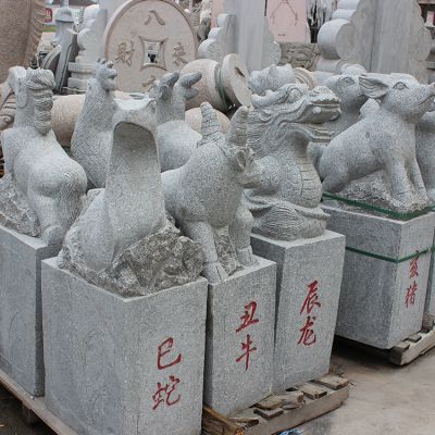 景区广场摆放花岗岩雕刻十二生肖雕塑 生肖雕塑石雕明朝石雕厂圆形