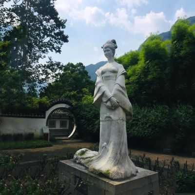 景区园林摆放青石雕刻古代美女雕像 美女雕塑摆件雕塑家喷泉笔画