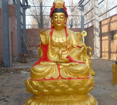 寺庙宗教大型玻璃钢喷金烤漆大型观音雕塑 