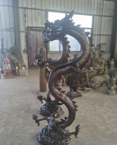 玻璃钢仿铜动物景观龙雕塑 