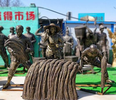 玻璃钢仿铜民俗文化丰收割麦的情景人物小品 