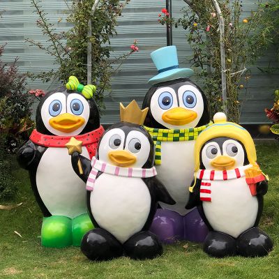 园林户外玻璃钢卡通动物企鹅雕塑 企鹅雕塑小企鹅价格材料批发商