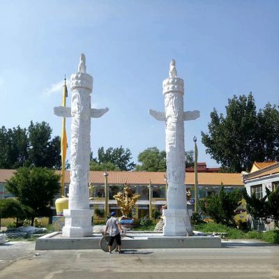 广场园林摆放汉白玉雕刻龙盘柱华表石雕 华表雕塑石雕护栏路沿石柱石