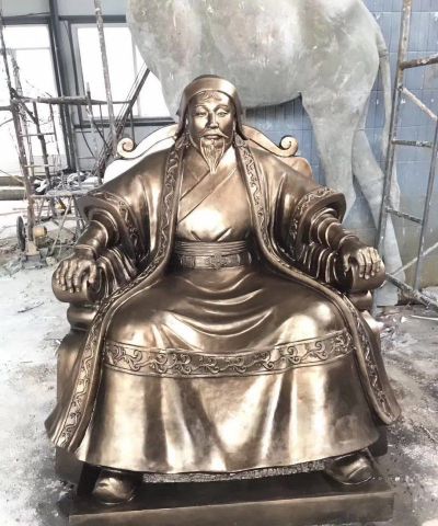 少数民族人物景观玻璃钢仿铜成吉思汗 成吉思汗雕塑图片价格天骄景区